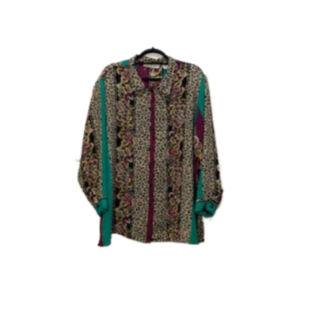 Vintage St. Julian Women's Art to Wear Rayon Button Down Blouse Size 22 Leopard